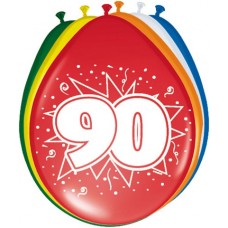 Gekleurde Leeftijdsballon: 90 Jaar 8 st.